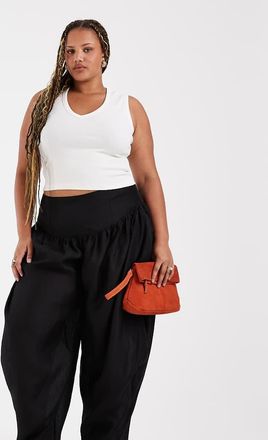 Asos Curve - Pantaloni a palloncino sartoriali neri con dettaglio a cascata-Nero