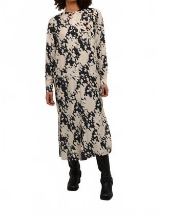 Kaffe Kalouise Round Neck Midi Shirt Dress In Black Sand Graphic Cloud