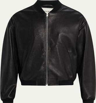 Frame Denim Mens Leather Full-Zip Bomber Jacket