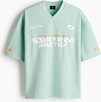 H&M Bedrucktes Oversized T-Shirt aus Mesh - Turquoise