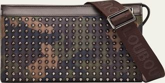 Christian Louboutin Mens Funky Camouflage Reverse Leather and Spike Crossbody Bag