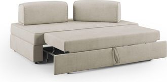 Divani.Store Liberty Sof&aacute; Con Puff Extra&iacute;ble Y Respaldo Desmontable En Tela Impermeable 160 Cm Crema Con Puff