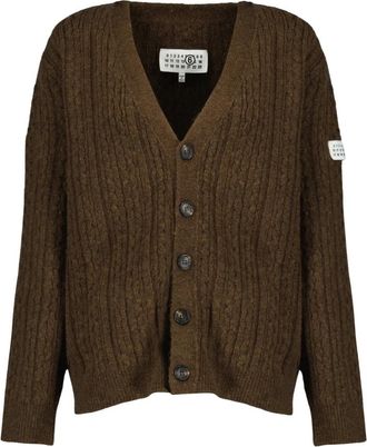 Maison Margiela Geribbelde wollen cardigan - Dames - Vesten - Bruin - M - Wol - Truien & Vesten