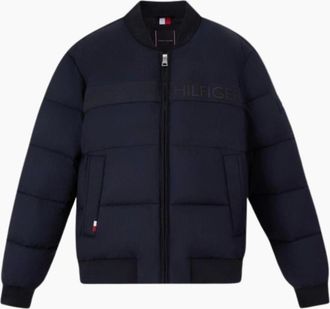 Tommy Hilfiger Mens Tommy Hilfiger Navy Blue High Loft Bomber Jacket - Size: 42/Regular