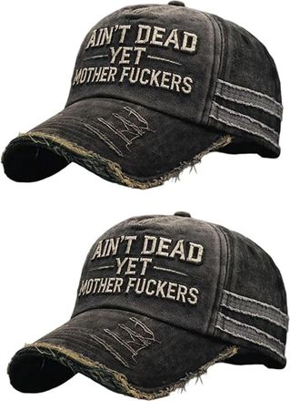 Generic Funny Retro Old Man Club Print Casual Hat, Aint Dead Yet Vintage Distressed Baseball Cap, Adjustable for Humor Lovers (2pcs)