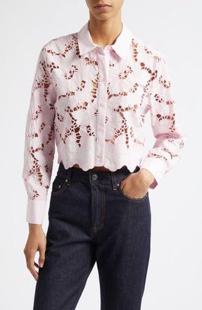 L'agence Seychelle Cutwork Crop Shirt in Pale Cameo Pink at Nordstrom, Size Medium