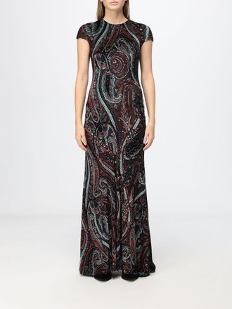 Etro Abito lungo a tubino in velluto di cotone con stampa Paisley