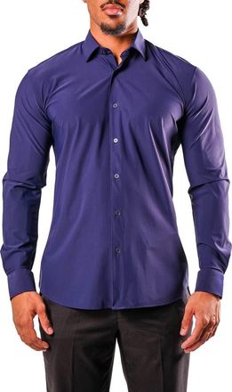 Maceoo Fibonacci Stretcheuronavy Blue Cotton Blend Button-Up Shirt at Nordstrom, Size 2