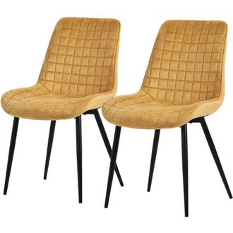 ML Design Set di 2 Sedie per Sala da Pranzo Giallo Senape Seduta in Velluto con Gambe in Metallo Nero Poltroncina da Soggiorno Sedie da Cucina con Schienale