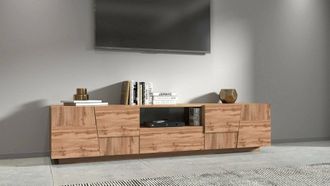 Dmora Dmora - Mueble Tv Vanni, Aparador Bajo De Sal&oacute;n Con 4 Puertas Y 1 Caj&oacute;n, Base Para Mueble Tv, 220x44h46 Cm, Roble