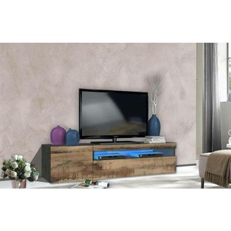 Dmora Dmora Mueble Para Tv Para Sala De Estar, Made In Italy, Mueble Para Tv Para Sala De Estar Con 2 Puertas, 150x40h37 Cm, Color Gris Pizarra Y Arce, Con 