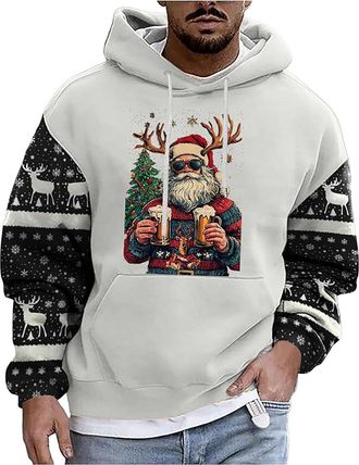 Generic DFEK Mens Hoodie Christmas Costume 3D Printed Reindeer Long Sleeve Jumper Christmas Hoodies for Men Ugly Xmas Jumper Sweaters Pullover Xmas Sweatshirt