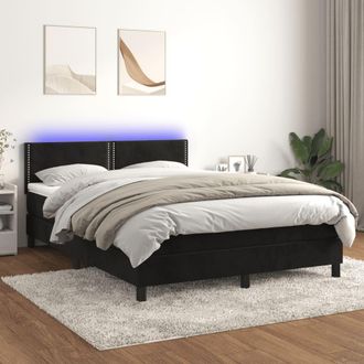 vidaXL Vidaxl - Cama Box Spring Colch&oacute;n Y Led Terciopelo Negro 140x200 Cm