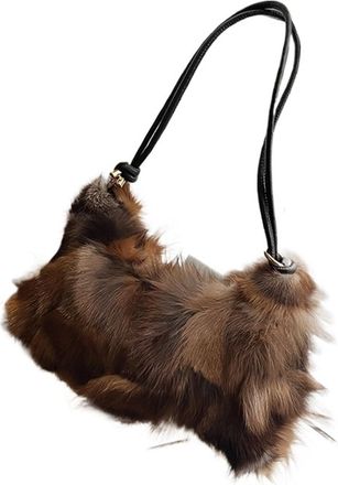Generic Womens Plush Bags Fur Women Shoulder Bags Plush Handbags And Purses Soft Warm Winter Underarm Bag(Brown)
