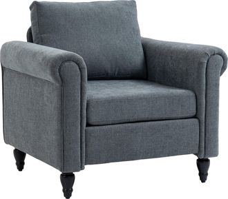 HOMCOM Vintage Armchair Fabric Accent Chair with Gourd-Shaped Rubber Wood Legs | TJ Hughes