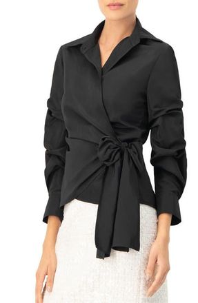 Ivonne Long Sleeve Wrap Shirt in Black at Nordstrom, Size 12