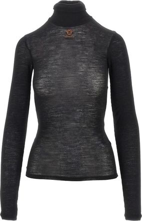 Versace Dolcevita a coste in lana - - Knitwear - Donna - Nero - L