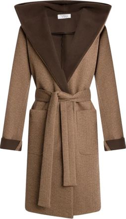 Fracomina Lange Regular Jas met Capuchon en Riem - Dames - Jas met riem - Bruin - M - Polyester - Jassen