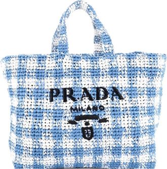 Prada Logo Raffia Large tote bag - Blauw
