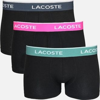 Lacoste Mens Lacoste 3-Pack Stretch Cotton Logo Waist Boxer Trunks, Black/Falcon/Spruce/Malva - Size: 32/34/35
