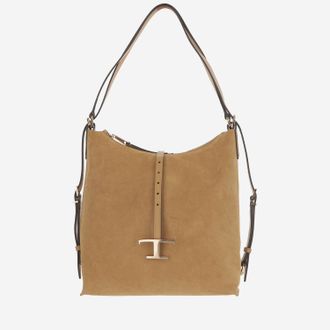 Tod's Womens Suede Leather Shoulder Bag Light Brown