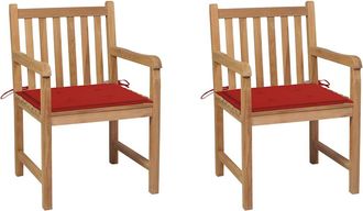 vidaXL Sillas De Jard&iacute;n 2 Uds Madera Maciza De Teca Con Cojines Rojos Vidaxl