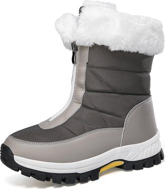 Generic Womens Winter Waterproof Snow Boots Mid-Calf Ankle Shoes Warm Faux Fur Lining Boots Outdoor Travel Winter Boots(Gray,4.5 UK)