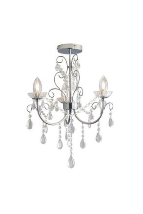 Netlighting Tabitha 3 Light Semi Flush Bathroom Multi Arm Ceiling Light Chrome Clear Crystal (K9) Glass Detail IP44 G9