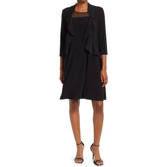 Nina Leonard 2-Piece Ruffle Bolero & Sleeveless Dress in Black at Nordstrom Rack, Size X-Large