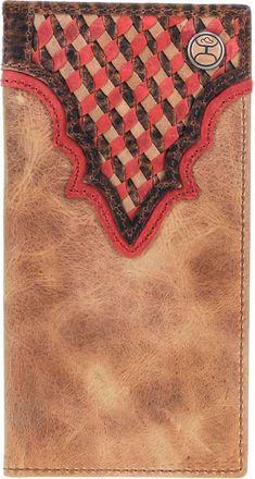 Hooey Mens Whip Smooth Rodeo Wallet With Aztec Print And Logo Rivet In Brown / Red / Tan