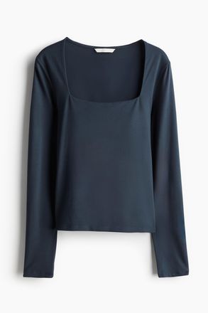 H&M Langarmshirt aus Jersey - Dunkelt&uuml;rkis