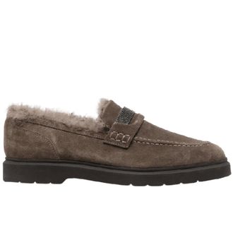 Brunello Cucinelli Schoenen, Dames, Bruin, 40 EU, Suède, Suède en shearling mocassins