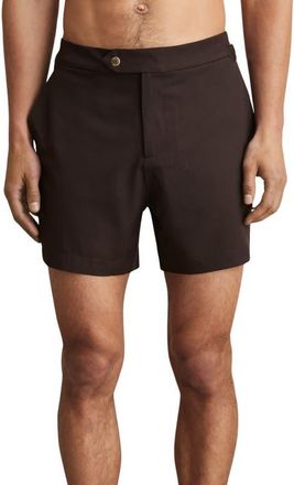 Reiss Sun Flat Front Swim Trunks in Chocolate Brown at Nordstrom, Size Xx-Large