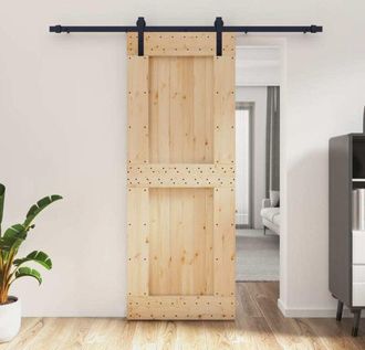 vidaXL Puerta Corredera Con Herrajes Madera Maciza De Pino 80x210 Cm Vidaxl