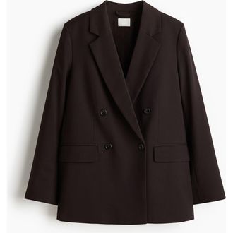 H&M Double-breasted Blazer in Dark Brown at Nordstrom, Size Xx-Large