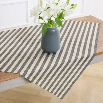 Solino Home Linen Table Throw - Sorrento Stripe, 52 x 52, 52 x 52 in Black And Natural at Nordstrom, Size Medium
