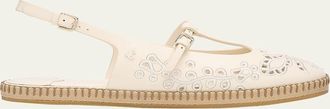 Jimmy Choo London Amiee Leather Embroidered Espadrille Ballerina Flats