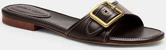 Coach Womens Margot Flat Sandal in Brown, Size 5.5 | Leather