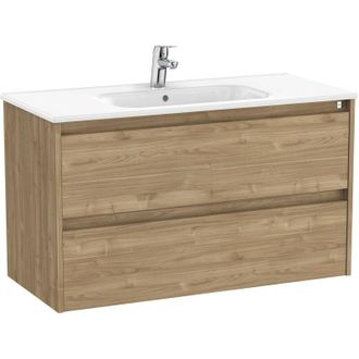 Roca Roca - Pack Unik Mueble De 2 Cajones + Lavabo Tenet Color: Nogal - Medidas: 985x460x565 Mm