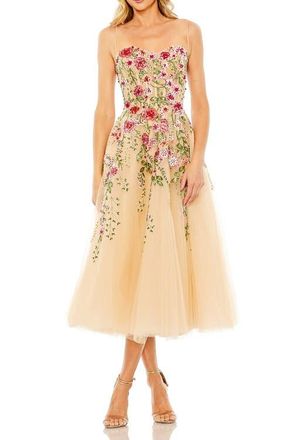 Mac Duggal Bustier Embroidered Floral A-Line Dress in Nude Multi at Nordstrom, Size 12