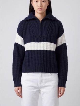 Lisa Yang Maglia bicolore in cashmere con collo a zip e fantasia astratta