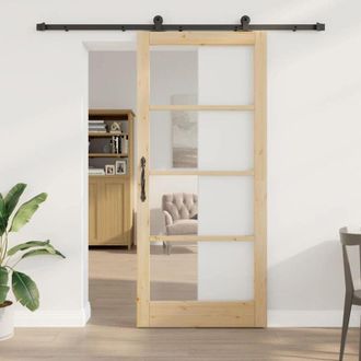 vidaXL Vidaxl - Puerta Deslizante Manual Marr&oacute;n 93 X 211 Cm Madera Y Metal