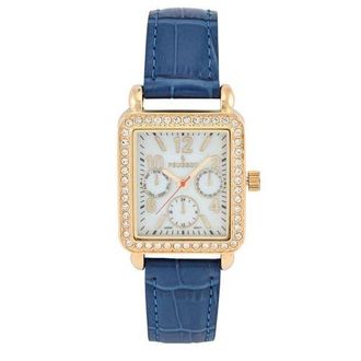 Peugeot European Crystal Square Tank Watch- 35x30MM in Blue at Nordstrom