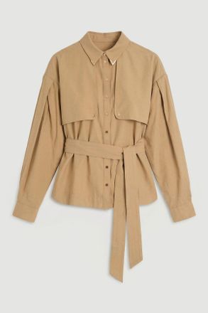 Karen Millen Womens Plus Size Cupro Utility Twill Woven Shirt - Tan Lyocell - Size 20 UK