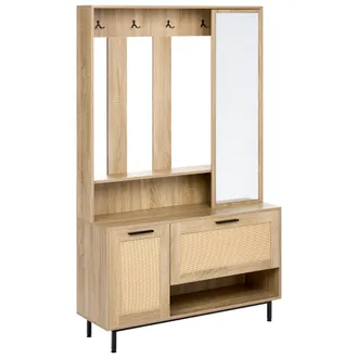 Beliani Mueble De Recibidor Con Zapatero Y Espejo 112 Cm De Ancho X 179 Cm De Alto Armario Y Perchero Aglomerado Marr&oacute;n Claro Maleny