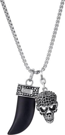 Kingka Kette mit Anhänger »Schmuck Geschenk Edelstahl Halskette Zahn Totenkop« mit Onyx, Zirkonia (synth.)