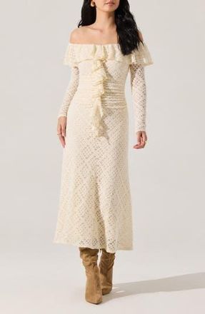 ASTR the Label Dorian Lace Long Sleeve Off the Shoulder Maxi Dress in Cream at Nordstrom Rack, Size X-Small