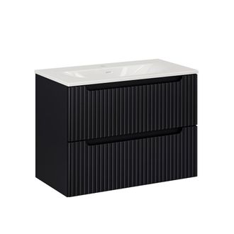 Petits Meubles Mueble lavabo encastrado 2 cajones estratificado Negro