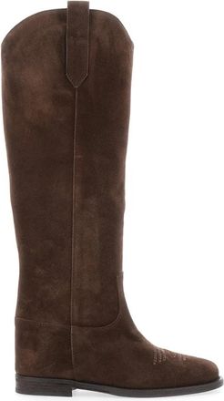 Via Roma 15 Western Stijl Puntlaarzen met Su&egrave;de Detail - Dames - Cowboylaarzen - Bruin - 37 1/2 EU - Su&egrave;de - Schoenen