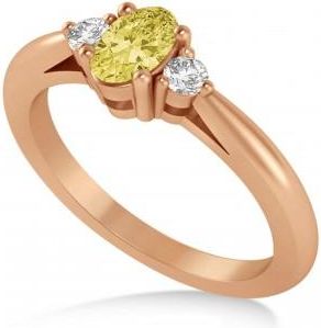 Allurez Oval Yellow & White Diamond Three-Stone Engagement Ring 14k Rose Gold (0.60ct)